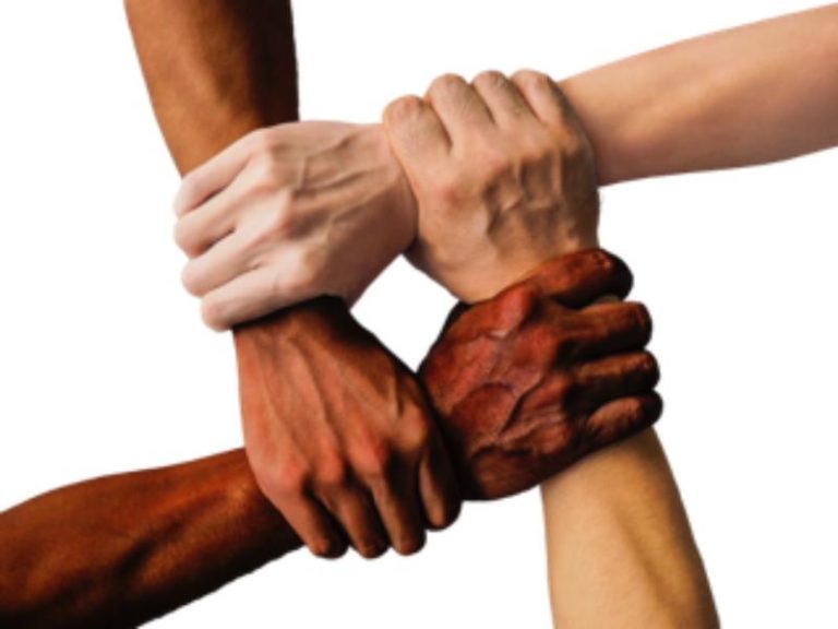 4 mens arms all linked together signifying the shadow work workshops by Thrive Inside CIC